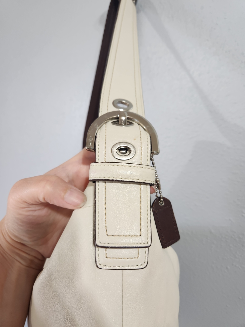 Coach Cream Leather Hobo Dark Brown Strap Y2k Xl Hobo… - Gem